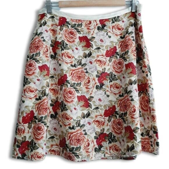 LIZ CLAIBORNE Linen Blend Floral A-Line Mini Skirt Colorful  Sz 10 - Picture 2 of 16